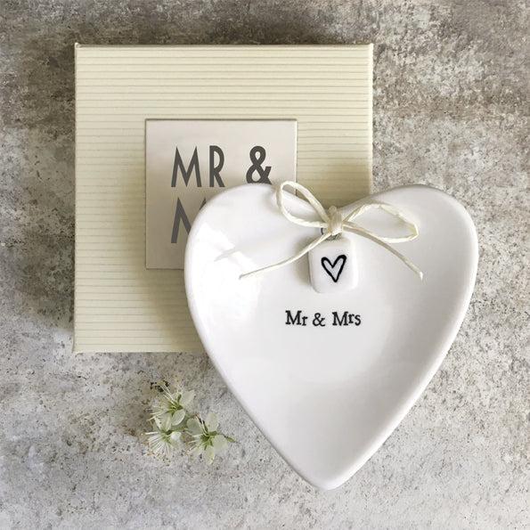 Porcelain Heart Ring Dish - Mr & Mrs