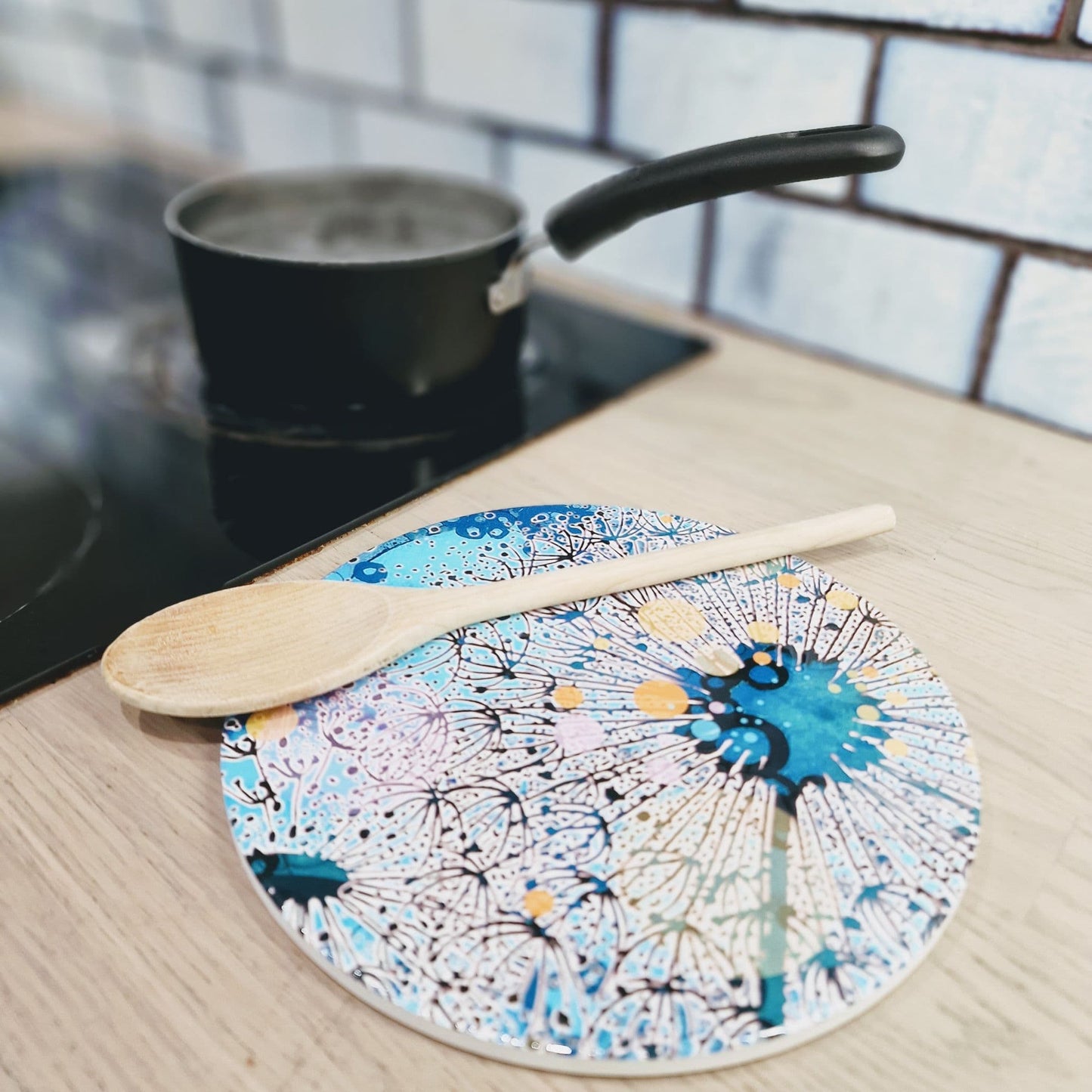 Navy Dandelion 'Into the Wind' Ceramic Trivet
