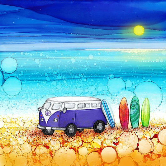 Surf's Up Ceramic Coaster - Purple Campervan