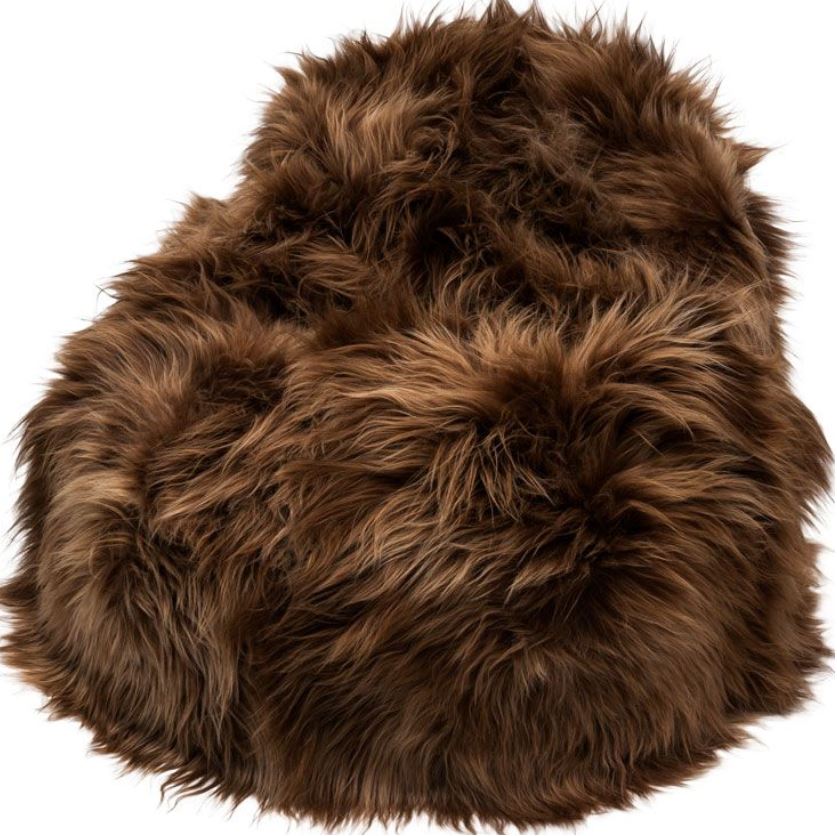 Rusty brown long haired genuine Icelandic sheepskin bean bag.