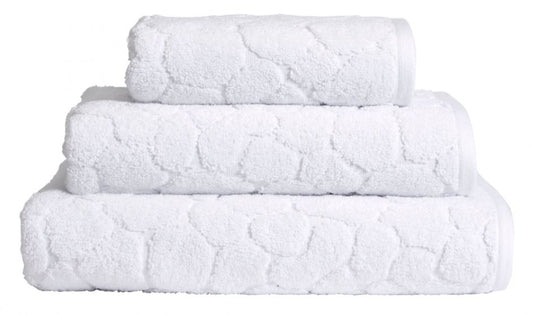 White 750gsm Turkish combed cotton bath sheet with a raised patterned design.
