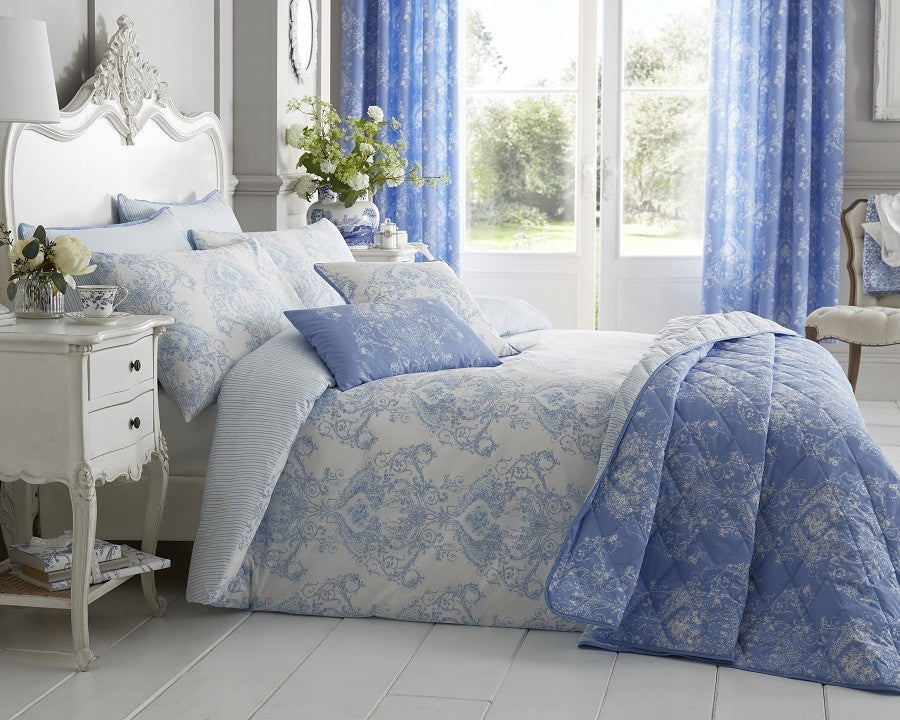 Blue and white floral design duvet cover set.
