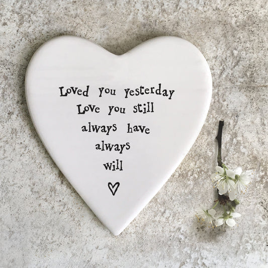 East of India Porcelain Heart Coaster - Loved You Yesterday