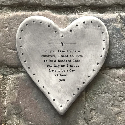 Porcelain Heart Coaster - Live To Be A Hundred