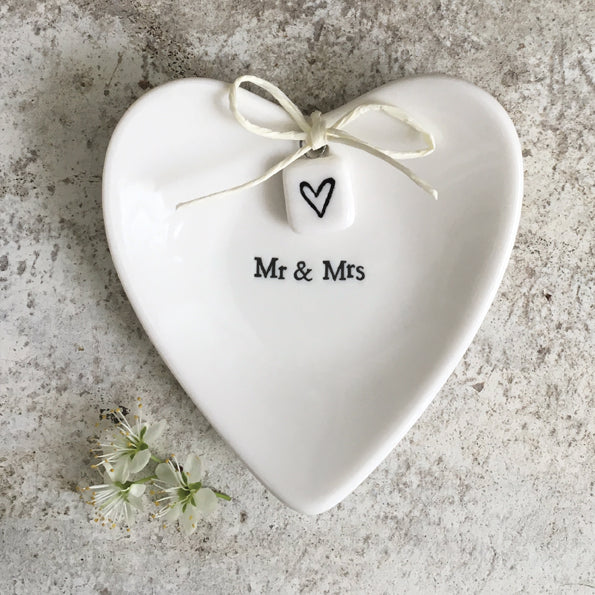 Porcelain Heart Ring Dish - Mr & Mrs