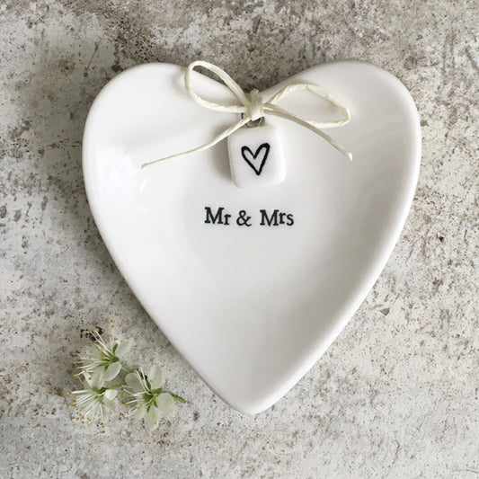 Porcelain Heart Ring Dish - Mr & Mrs