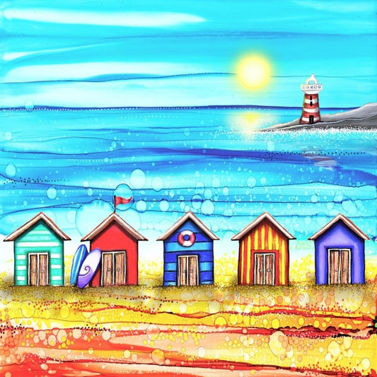 By The Sea - Beach Huts Ceramic Coaster - Lighthouse