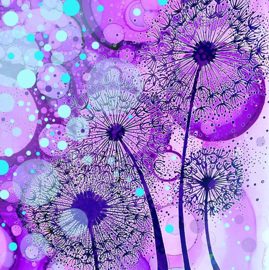 Purple Wishes Ceramic Coaster - Four Dandelions