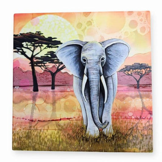 Elephant 'Savannah Sunset' Ceramic Trivet