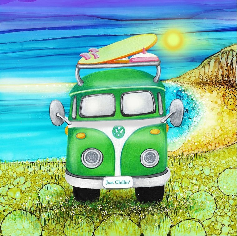 Surf's Up Ceramic Coaster - Green Campervan