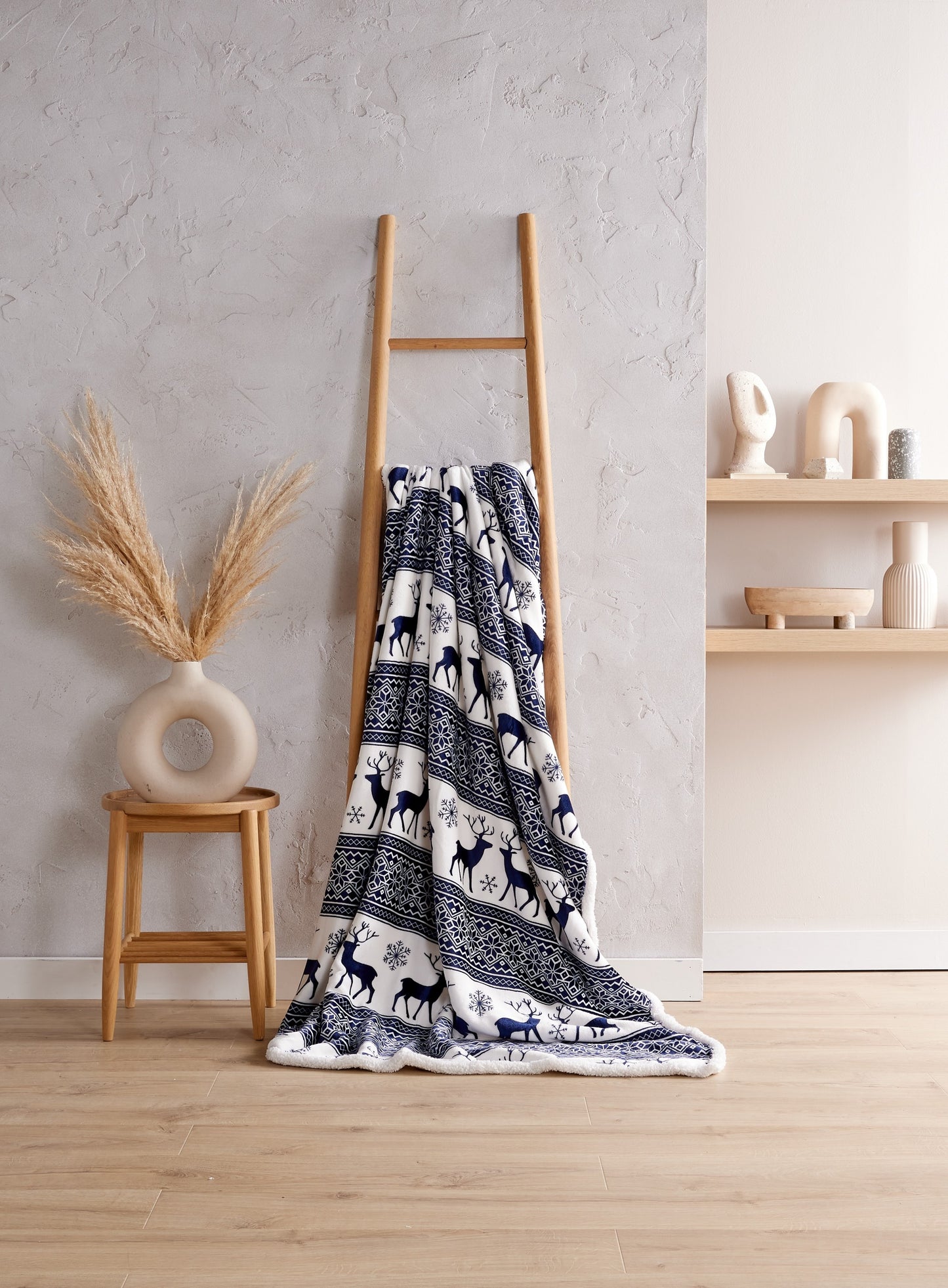 Navy Nordic Sherpa Throw