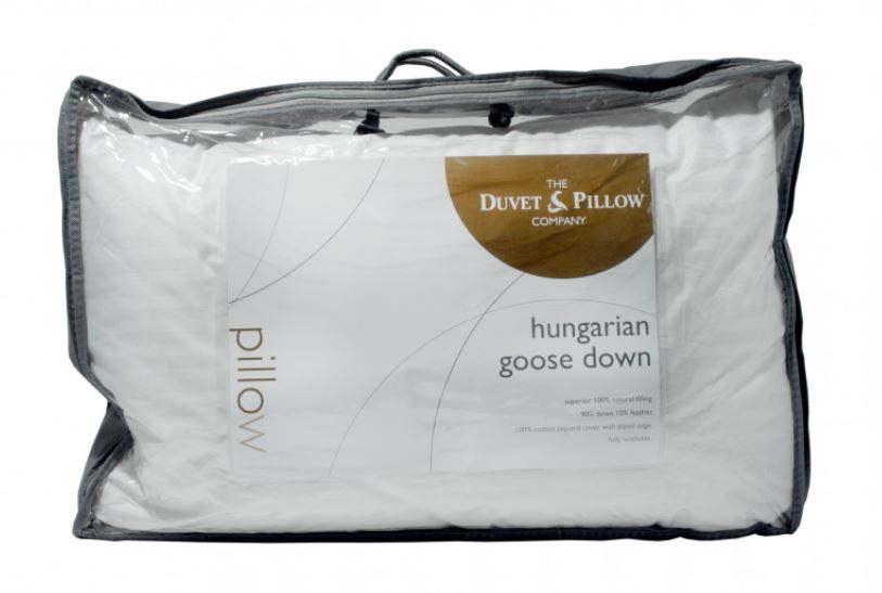 Luxury Hungarian goose down pillow with a 100% cotton jacquard cover. 90% Goose Down, 10% Goose Feather.