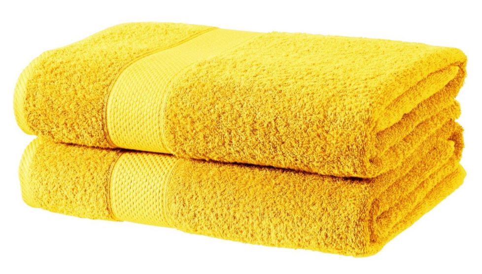 Ochre yellow 100% 500gsm Turkish ringspun cotton jumbo bath sheet.