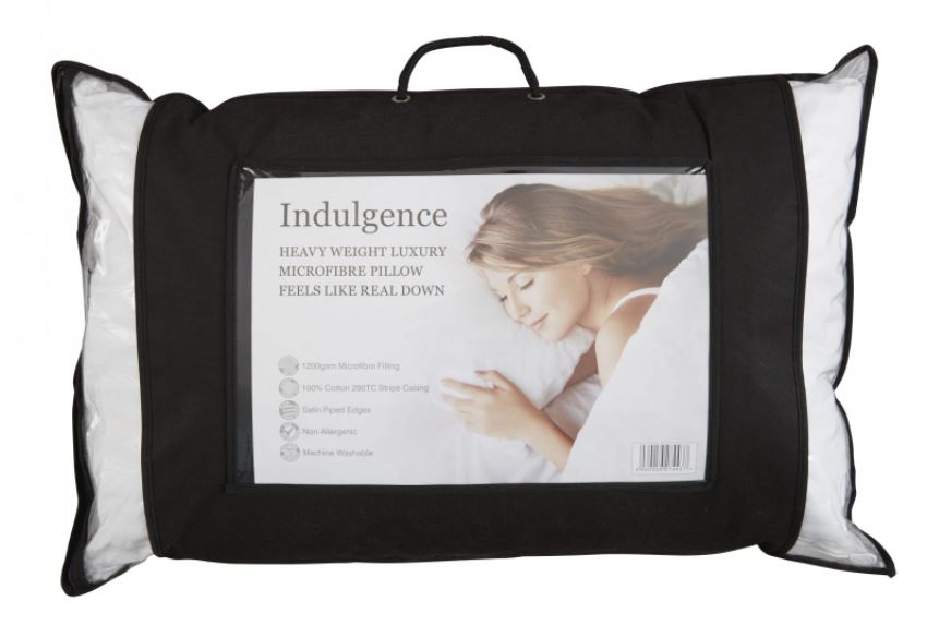 Indulgence luxury microfibre pillow, feels like real down. Now allergenic with a 290 thread count cotton casing.