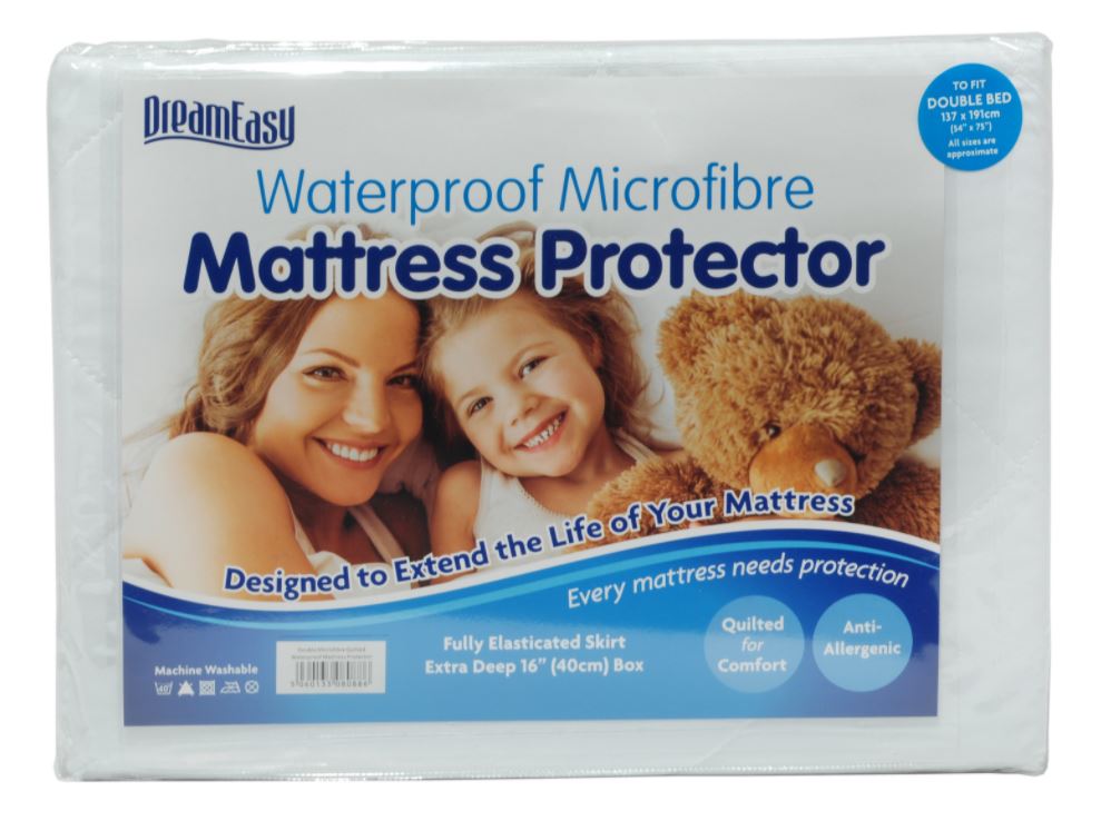 Waterproof mattress protector. Anti-allergenic, anti-crinkle and a deep 16" skirt to fit all mattresses.