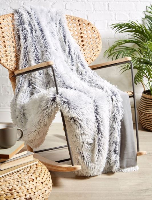 Soft Yeti faux fur silver throw with micro mink reverse.